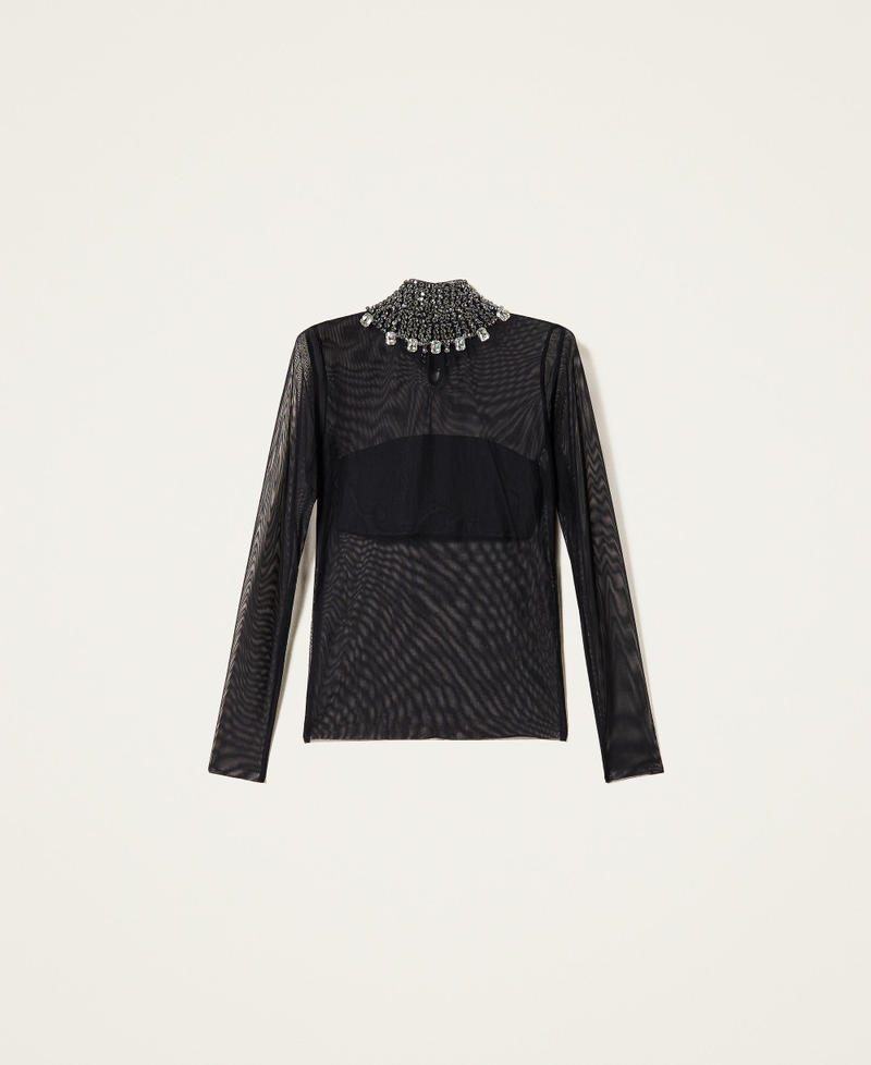 Top en tulle avec broderie de chatons