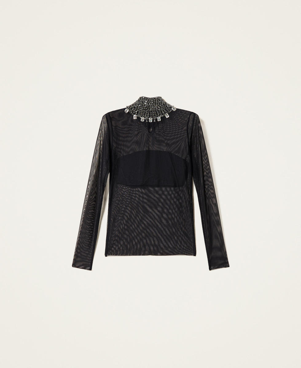 Top en tulle avec broderie de chatons