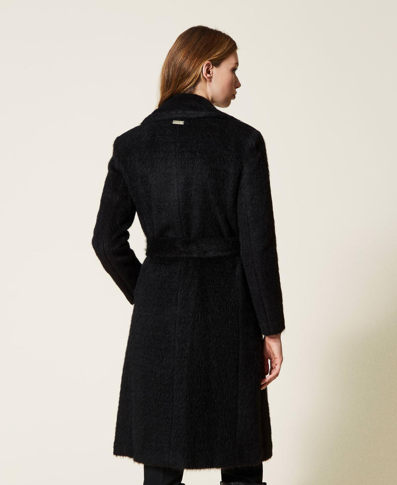 Двубортное пальто из ткани с начесом Черный женщина 222LL2GAA-03
