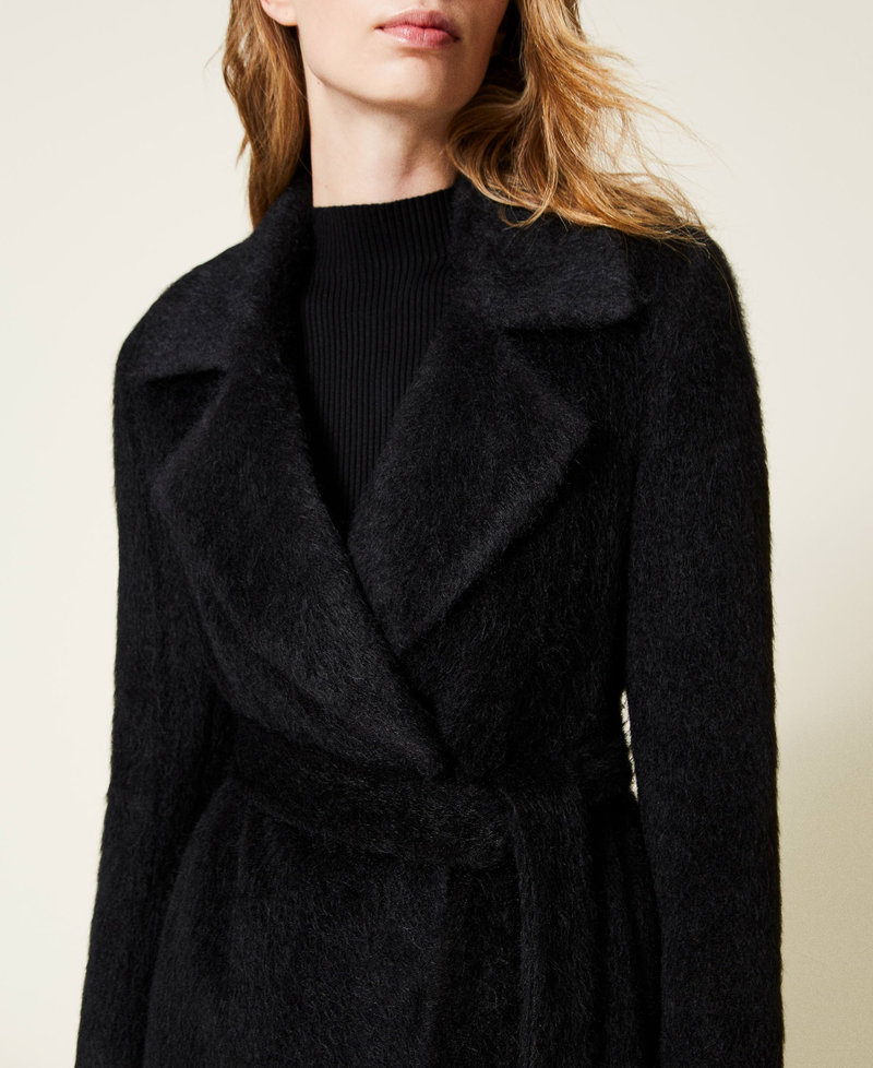 Двубортное пальто из ткани с начесом Черный женщина 222LL2GAA-04