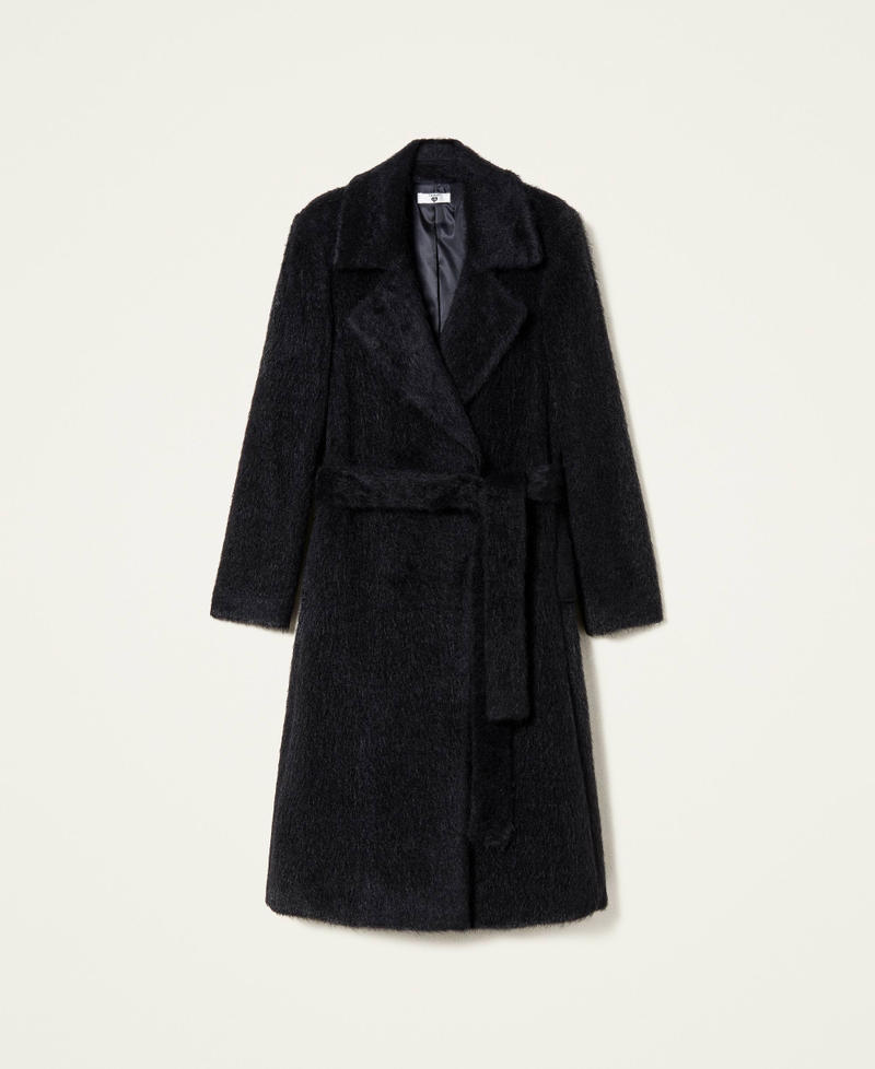 Manteau crois&eacute; en drap bross&eacute;