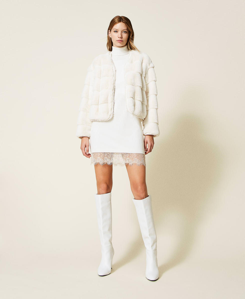 Faux fur jacket with pearls