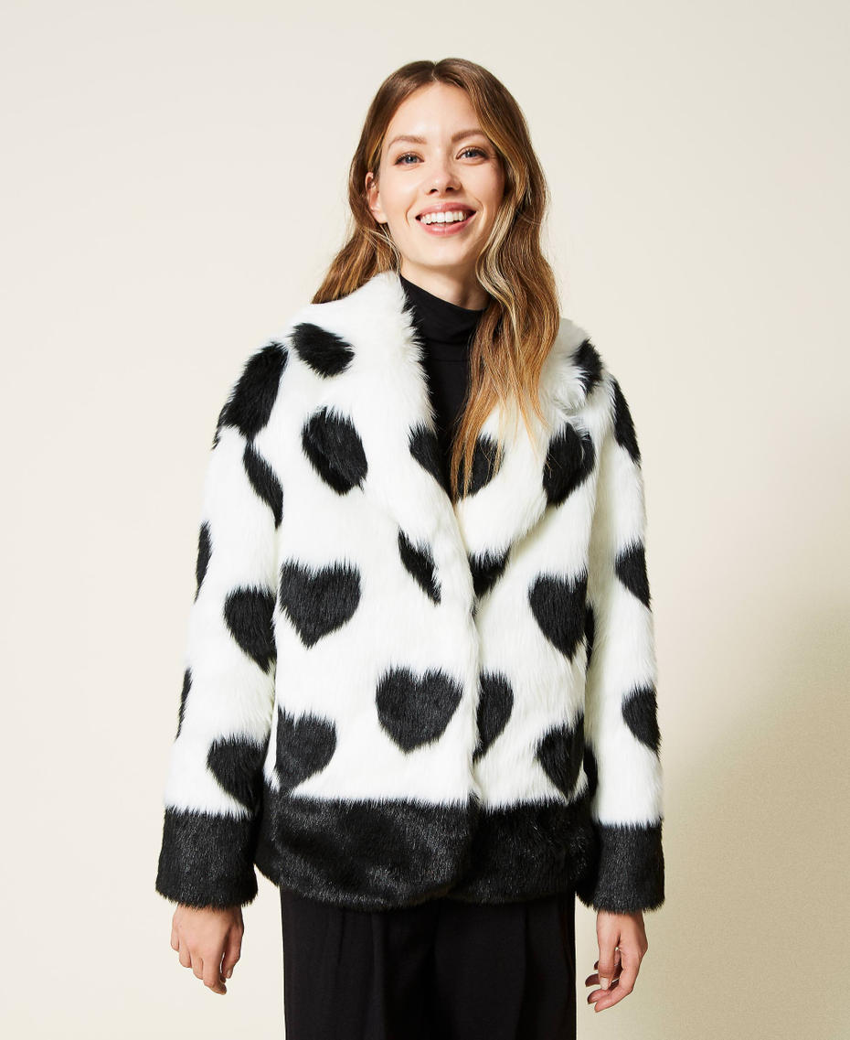 Faux fur jacket with hearts