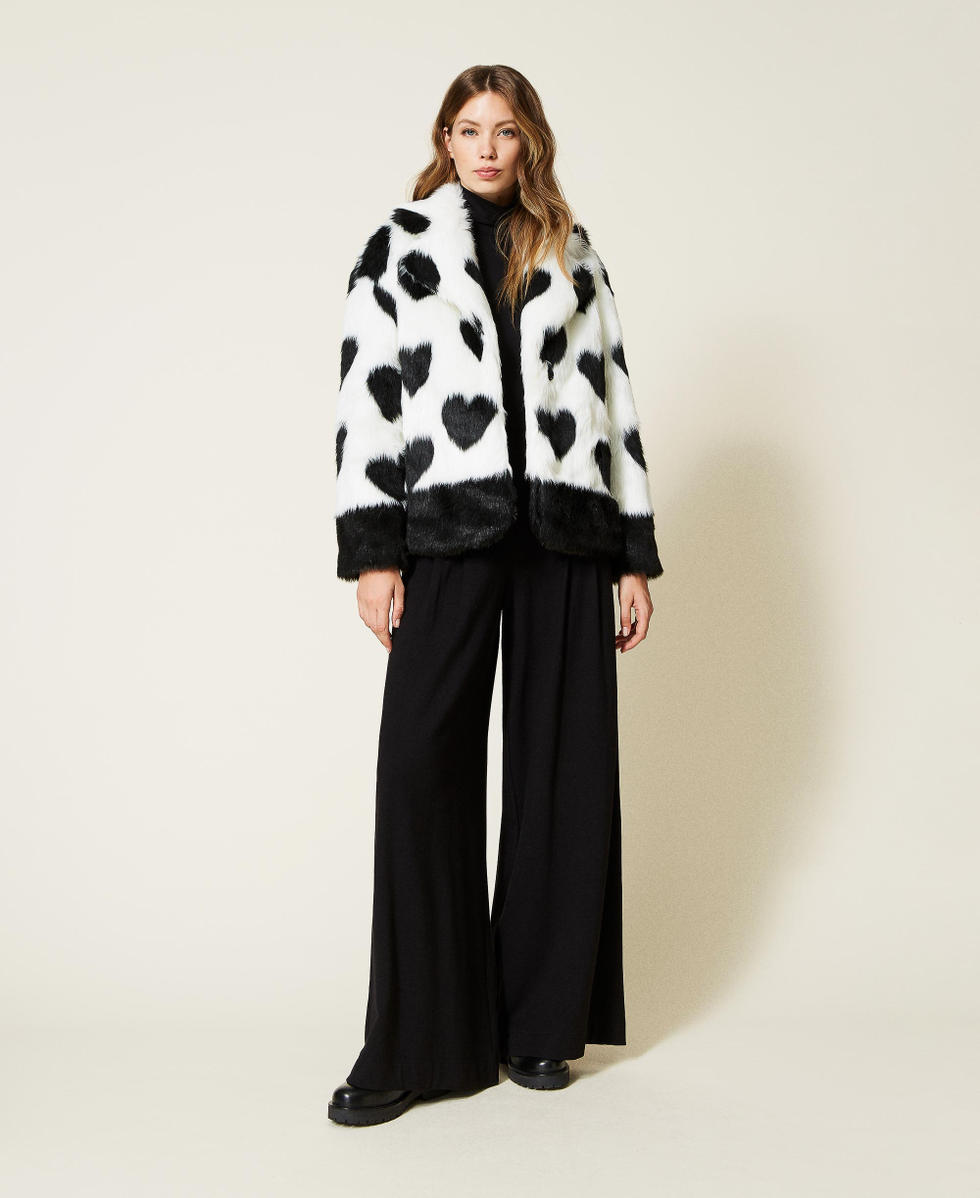 Faux fur jacket with hearts Woman, White | TWINSET Milano
