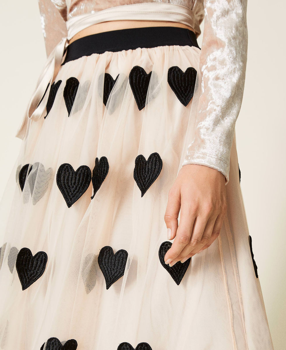 Gonna longuette in tulle con cuori Donna Beige TWINSET Milano