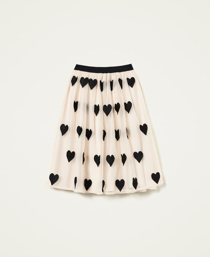Midi tulle skirt with hearts Two-tone "Bone" Beige / Black Woman 222LL2GQQ-0S
