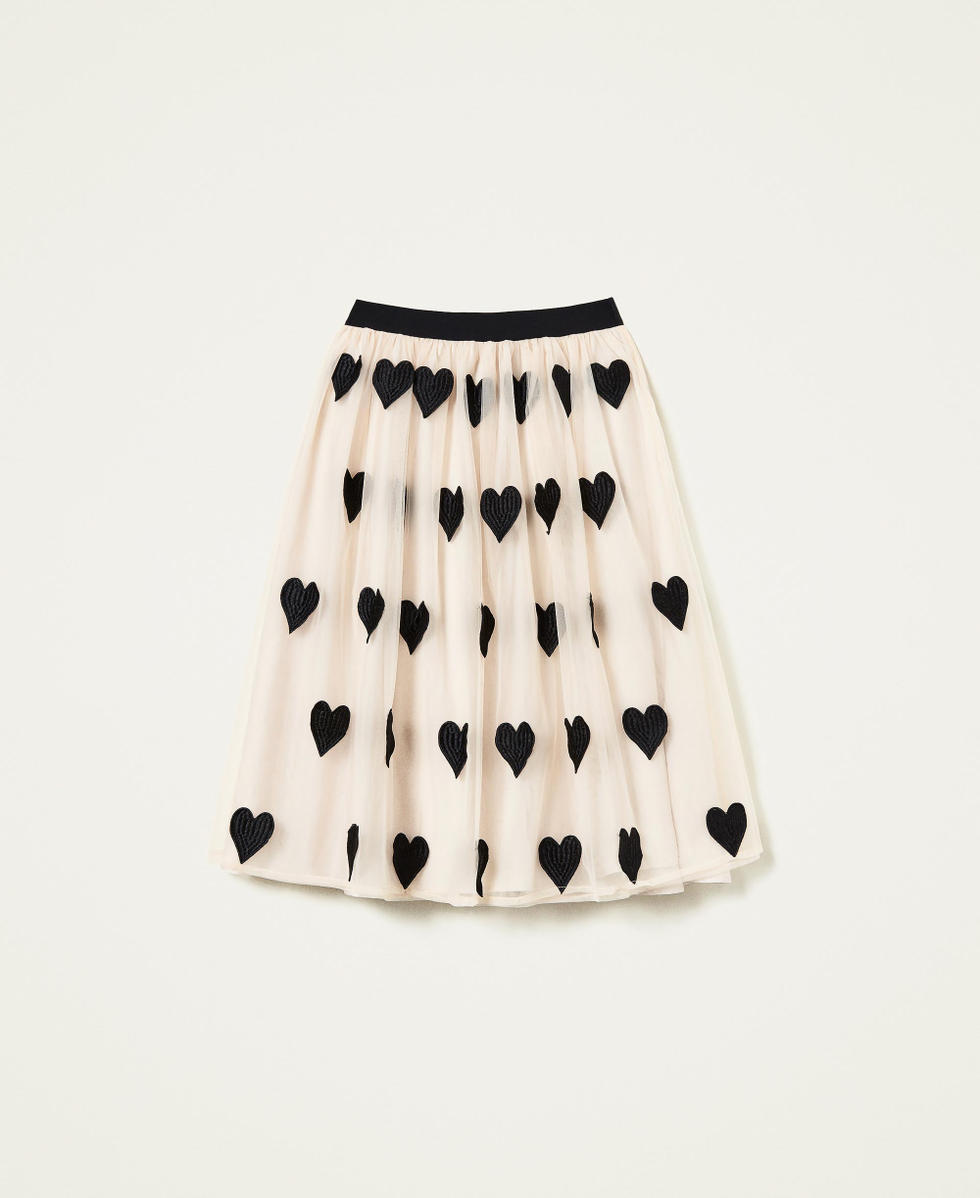 Midi tulle skirt with hearts Woman Beige TWINSET Milano