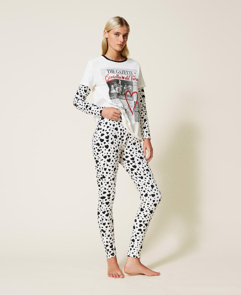 Printed pyjamas with glitter Multicolour "Sugar" White / Heart Print / Black Woman 222LL2GTT-01