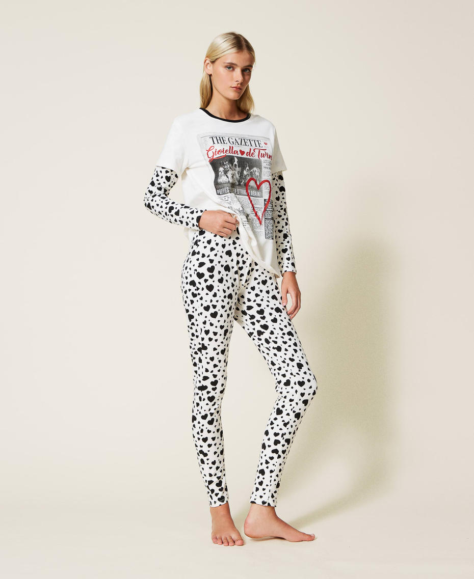 Pyjama imprimé avec paillettes Multicolore Blanc « Sugar »/Imprimé Cœurs/Noir Femme 222LL2GTT-01