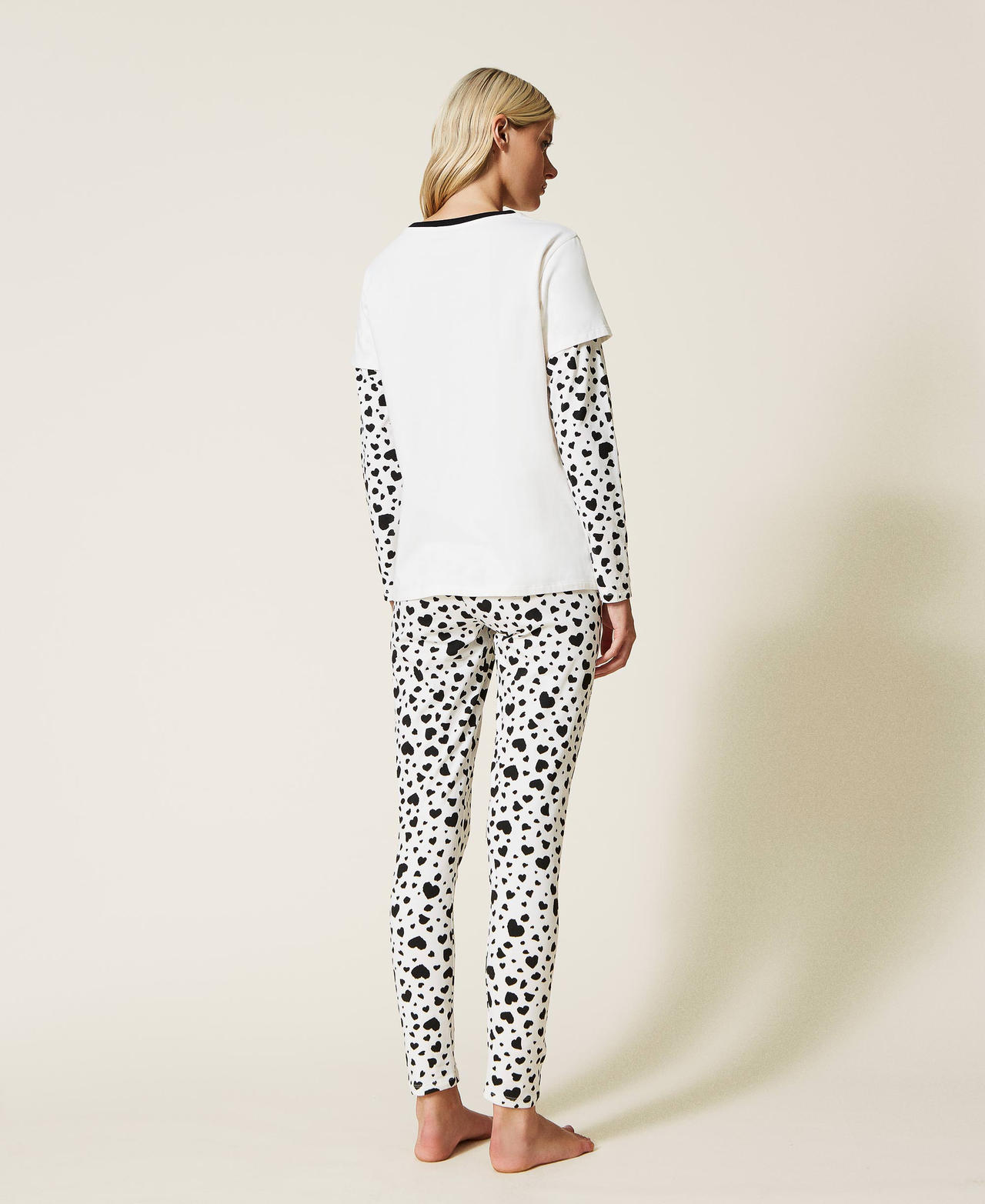 Pyjama imprimé avec paillettes Multicolore Blanc « Sugar »/Imprimé Cœurs/Noir Femme 222LL2GTT-03