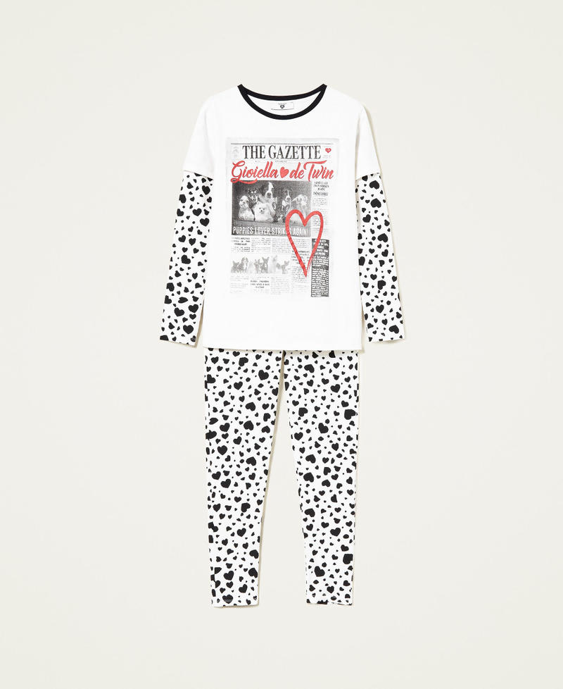 Pyjama imprimé avec paillettes Multicolore Blanc « Sugar »/Imprimé Cœurs/Noir Femme 222LL2GTT-0S