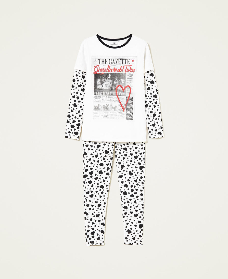 Pijama estampado con glitter Multicolor Blanco «Sugar» / Estampado Corazones / Negro Mujer 222LL2GTT-0S
