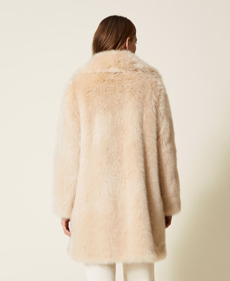 Double-breasted faux fur coat Cream Woman 222LL2GYY-03