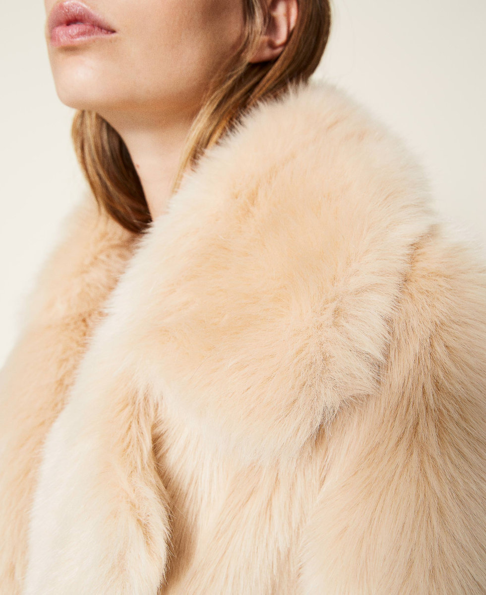 Double-breasted faux fur coat Woman, Beige | TWINSET Milano