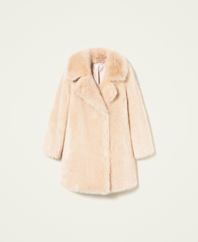 Double-breasted faux fur coat Cream Woman 222LL2GYY-0S