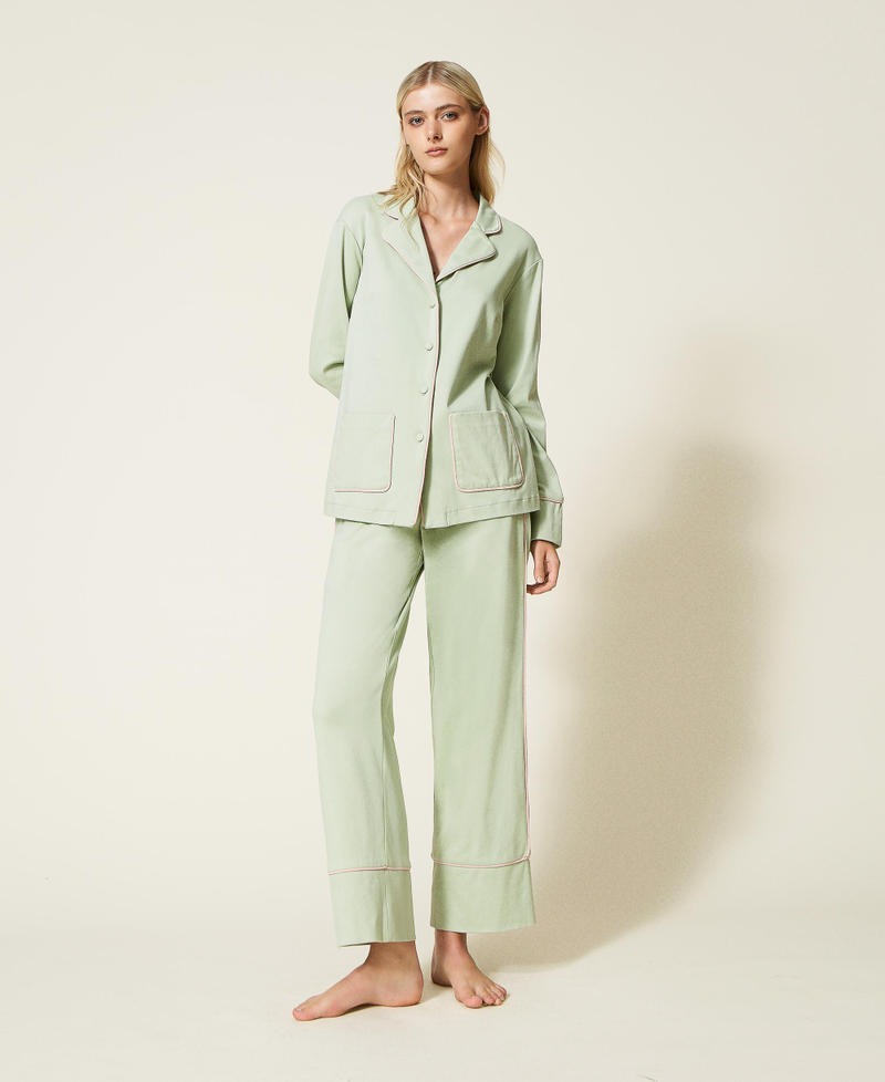 Pyjama im Herrenstil mit Kontrastdetails „Laurel Green“-Grün Frau 222LL2JAA-01