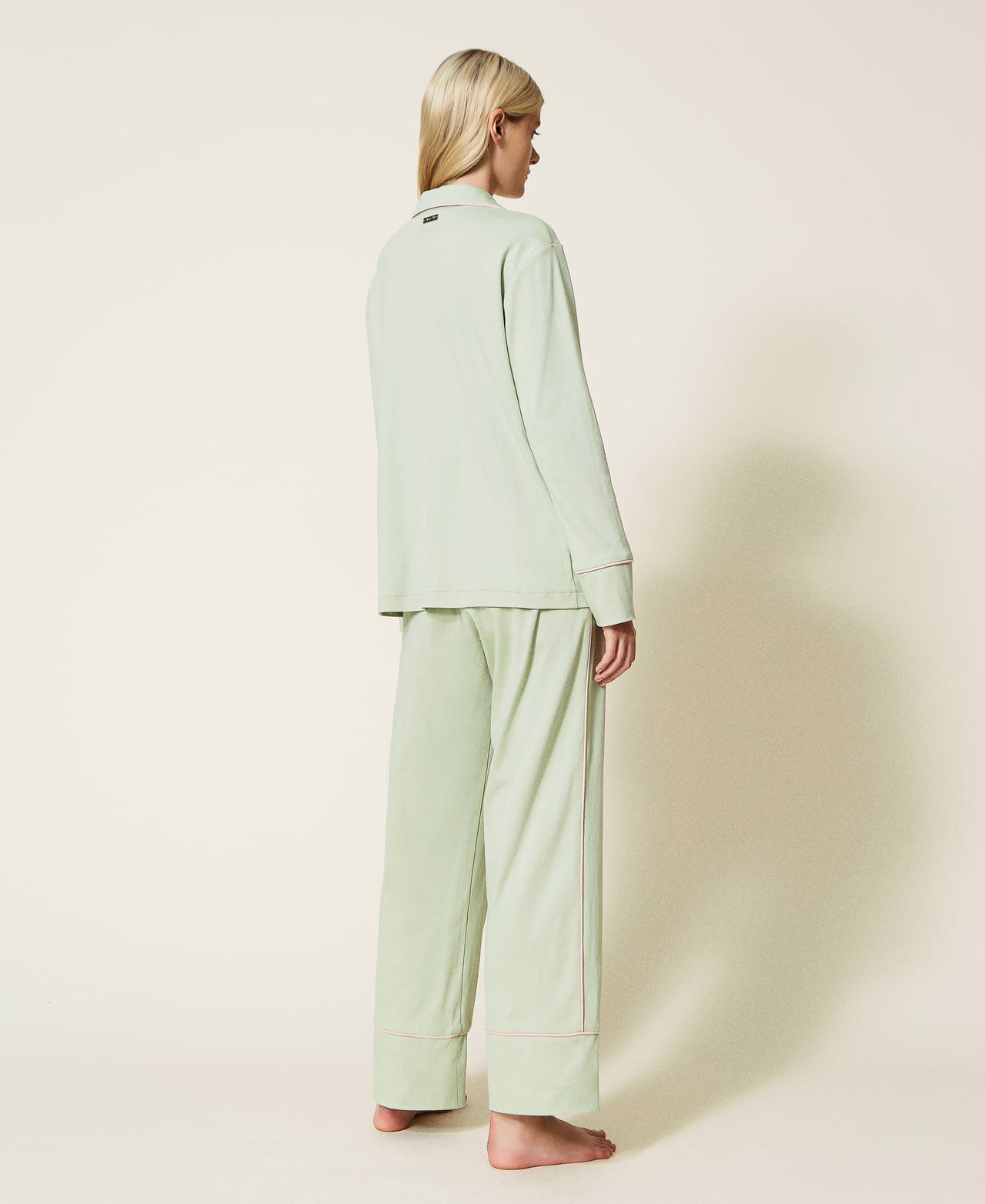 Mannish pyjamas with contrasting details "Laurel" Green Woman 222LL2JAA-03