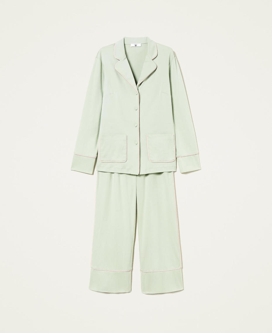 Pyjama im Herrenstil mit Kontrastdetails „Laurel Green“-Grün Frau 222LL2JAA-0S