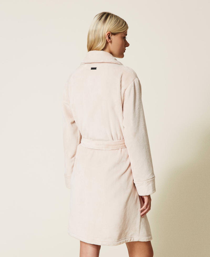 Faux fur dressing gown with heart embroidery