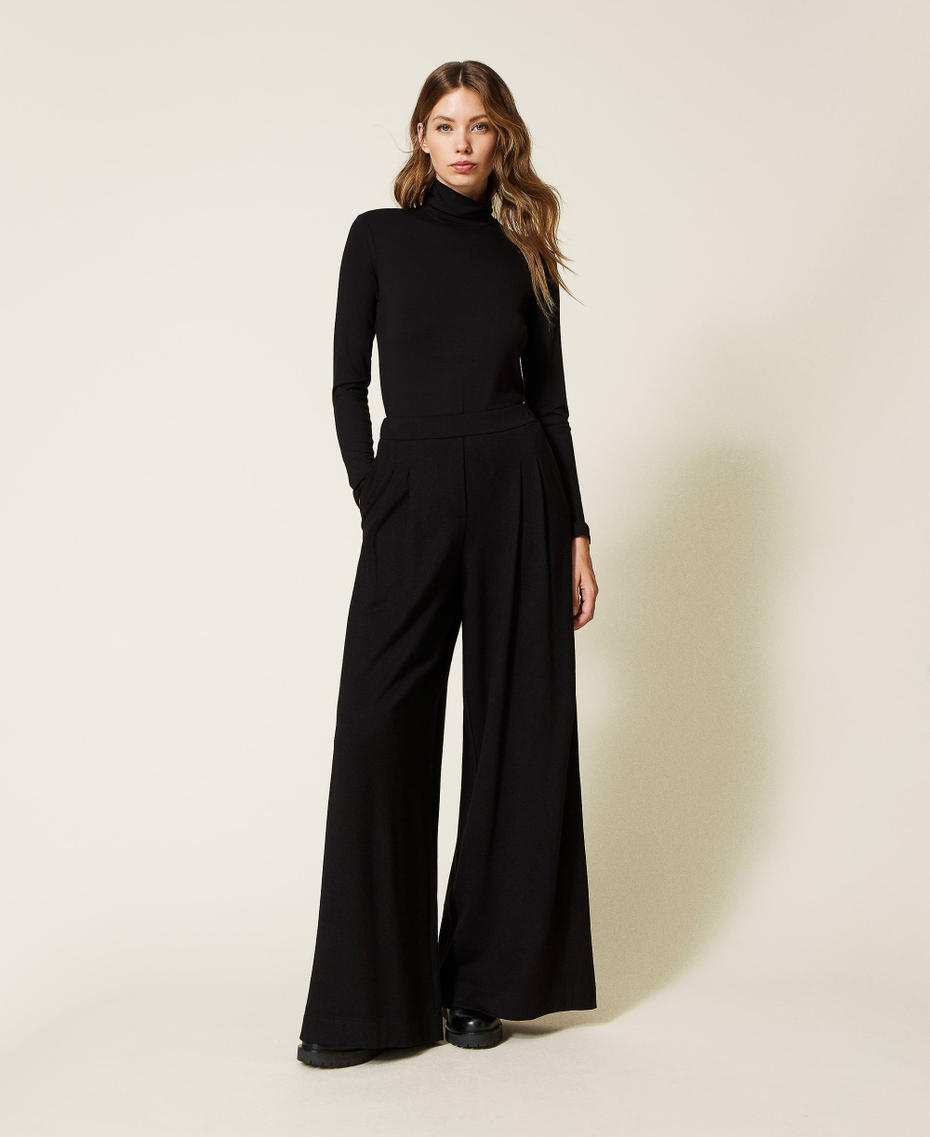 Plush fabric palazzo trousers with pleats Black Woman 222LL2SBB-01