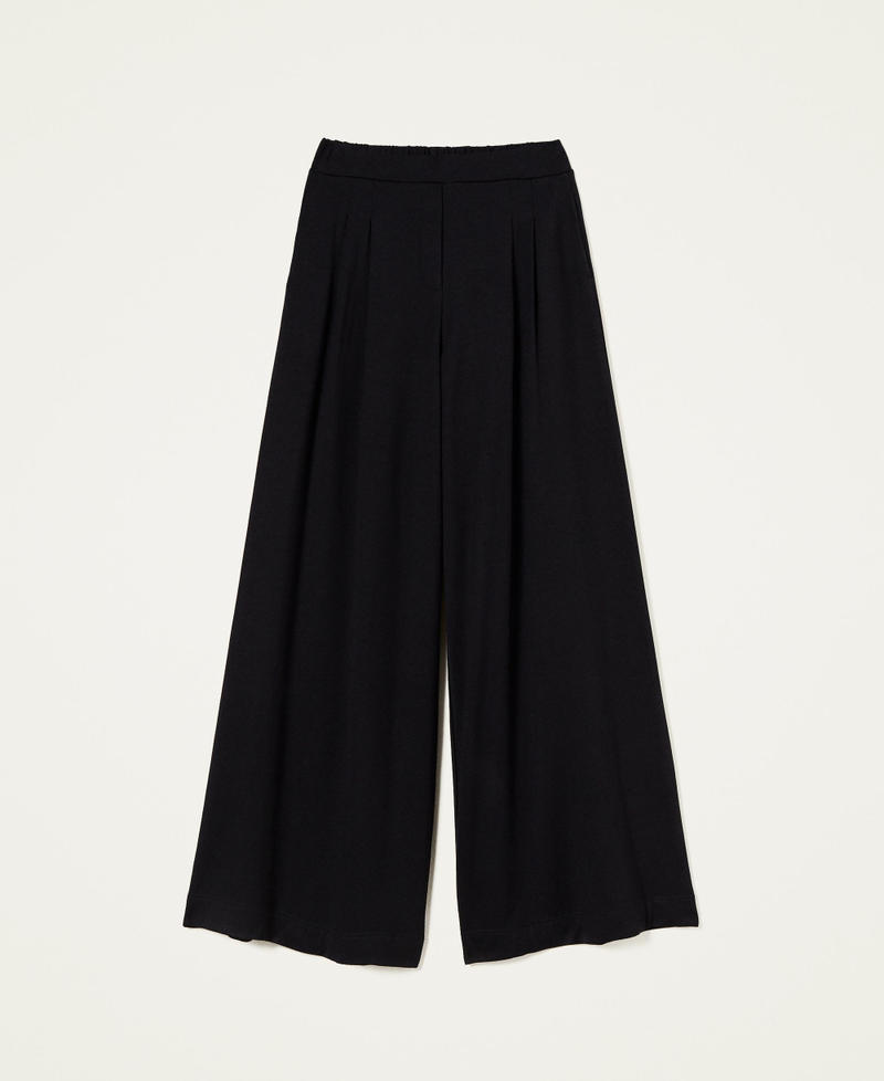 Plush fabric palazzo trousers with pleats Black Woman 222LL2SBB-0S