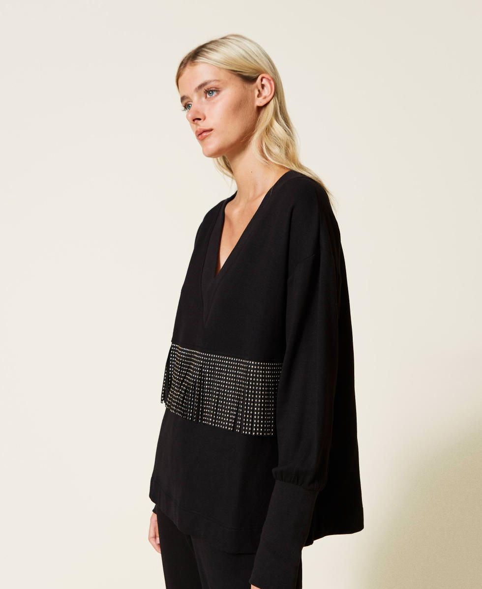 Sweatshirt mit Fransen und Nieten