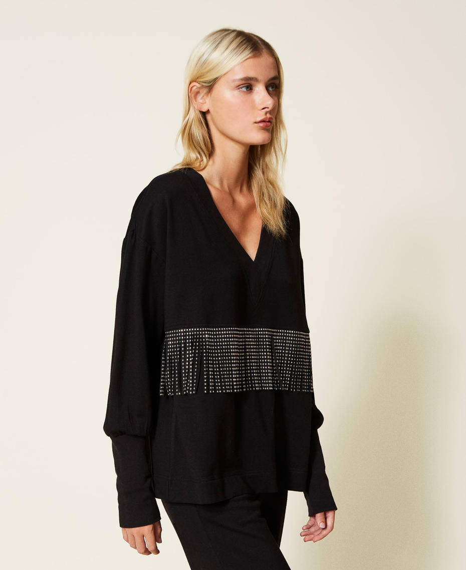 Sweatshirt with fringes and studs Black Woman 222LL2SCC_00006_03