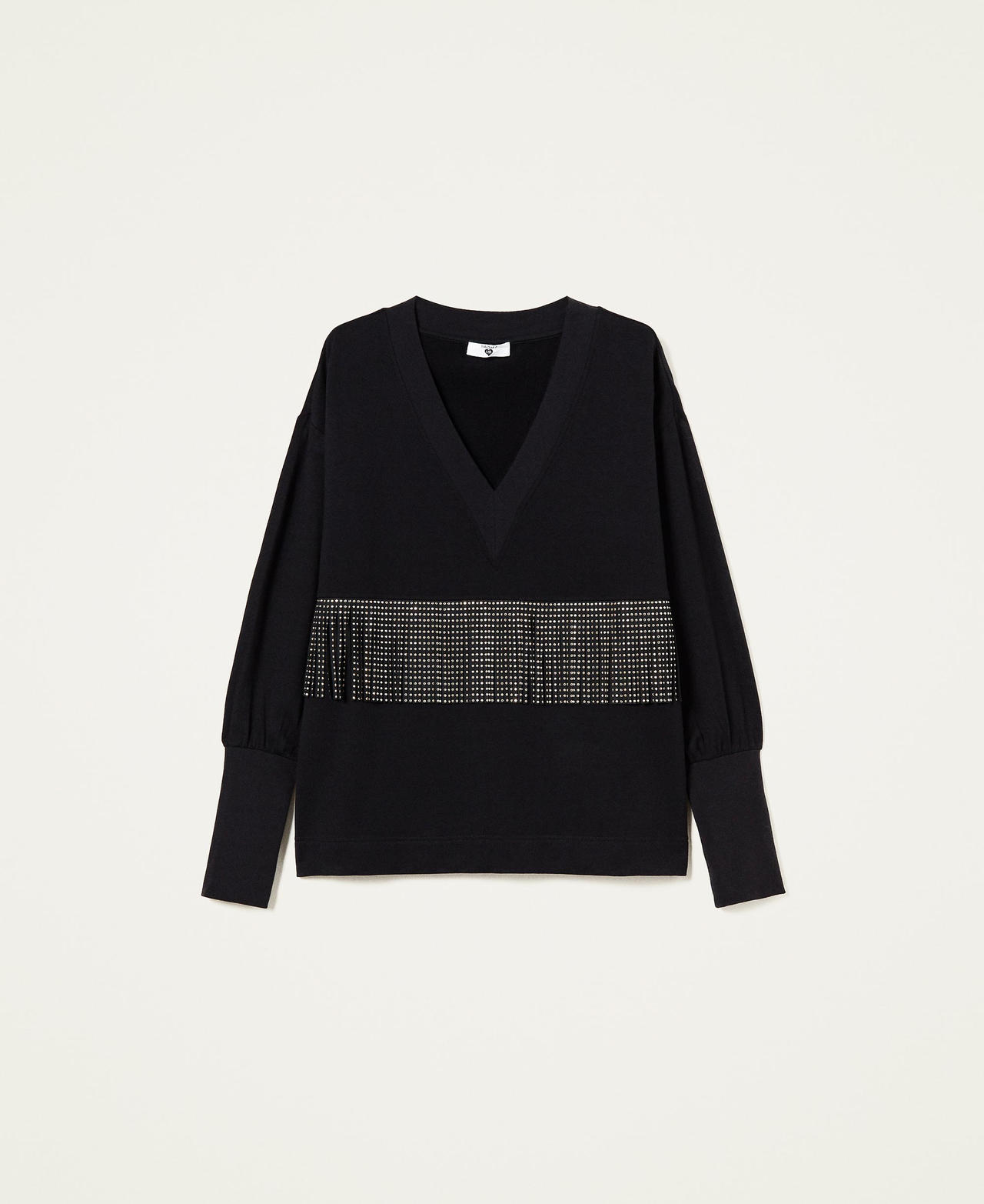 Sweatshirt with fringes and studs Black Woman 222LL2SCC_00006_0S