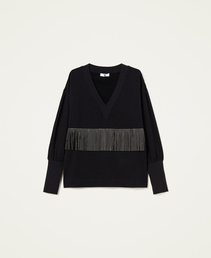 Sweatshirt with fringes and studs Black Woman 222LL2SCC_00006_0S