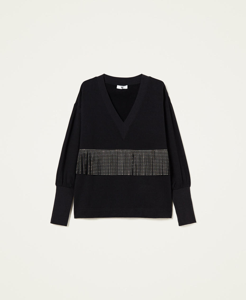 Sweatshirt with fringes and studs Black Woman 222LL2SCC_00006_S0