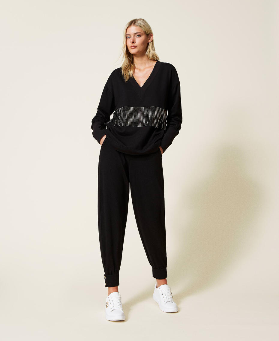 Sweatshirt with fringes and studs Black Woman 222LL2SCC_00006_T0