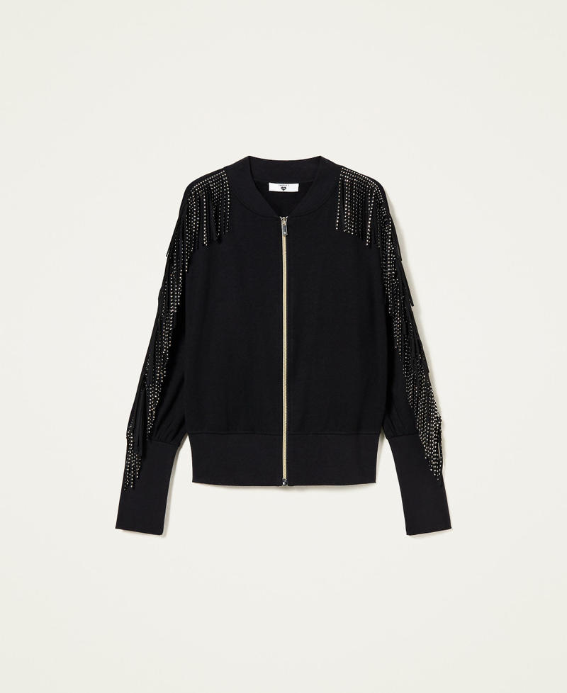 Bomber jacket-like sweatshirt with fringes and studs Black Woman 222LL2SDD_00006_0S