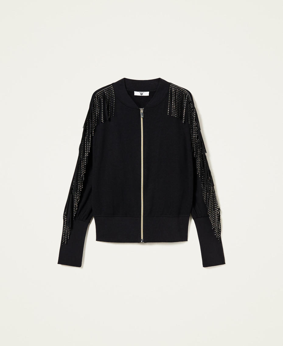 Felpa a bomber con frange e borchie Nero Donna 222LL2SDD_00006_S0