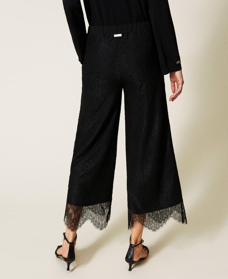 Pantalon cropped en dentelle rebrodée Noir Femme 222LL2WBB-03