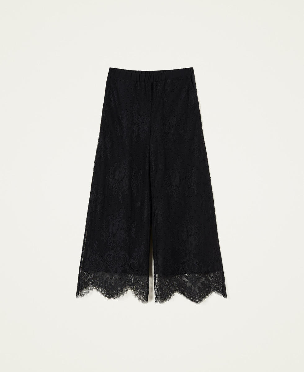 Rébrodé lace cropped trousers Woman, Black | TWINSET Milano