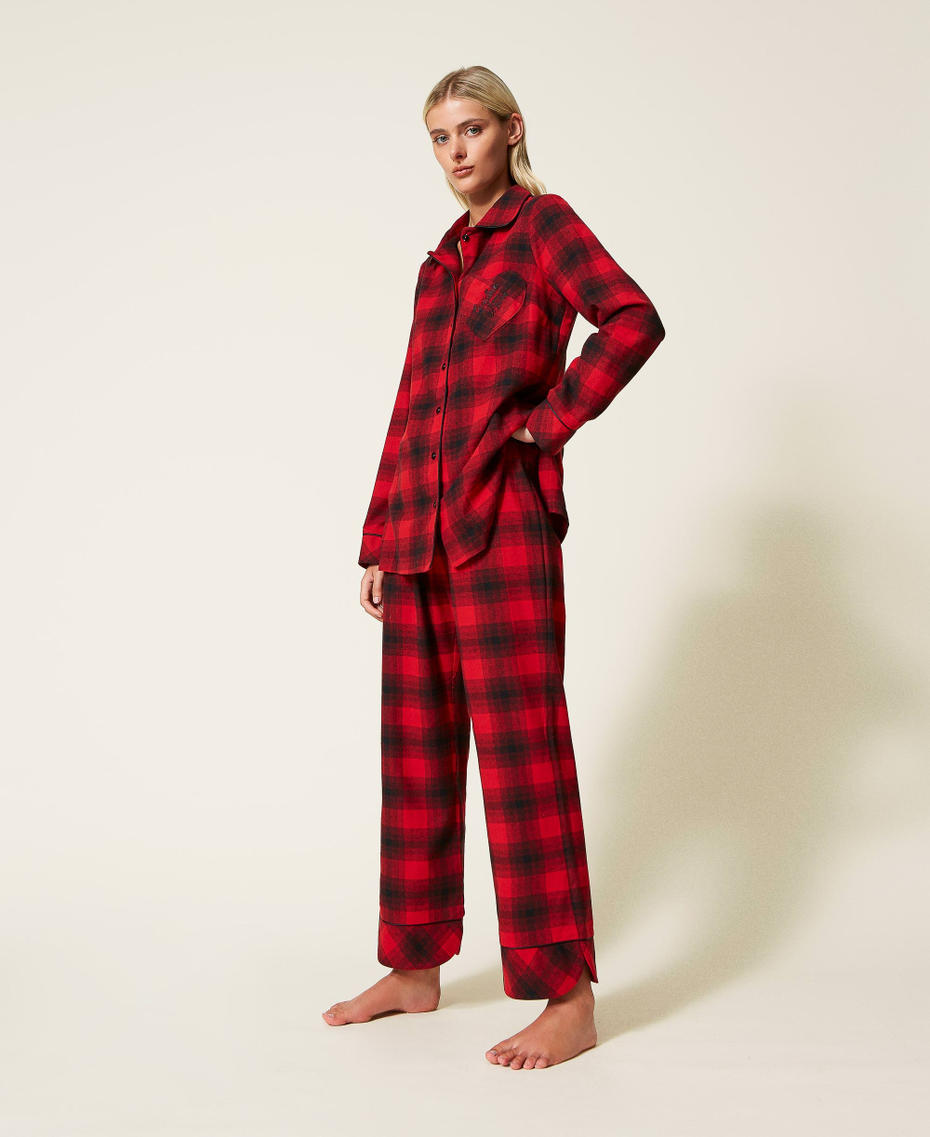 Pyjama long avec motif à carreaux Carreau Rouge Ardent/Noir Femme 222LL2XBB-01