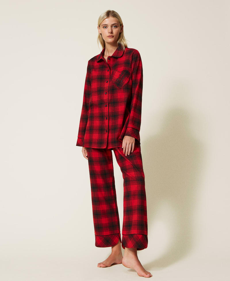 Pyjama long avec motif à carreaux Carreau Rouge Ardent/Noir Femme 222LL2XBB-02