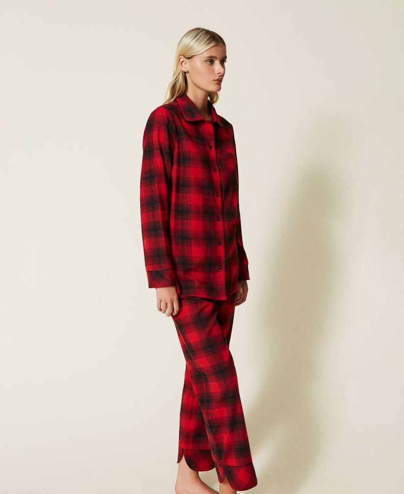 Pyjama long avec motif à carreaux Carreau Rouge Ardent/Noir Femme 222LL2XBB-03