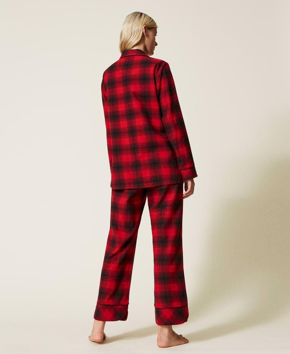 Pyjama manches longues pantalon imprimé femme - Imprimé Rouge en coton