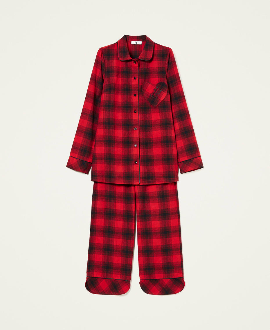 Pyjama long avec motif à carreaux Carreau Rouge Ardent/Noir Femme 222LL2XBB-0S