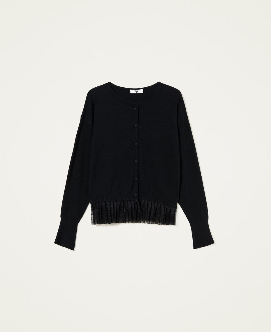 Cardigan with pleated tulle flounce Black Woman 222LL3CAA-0S