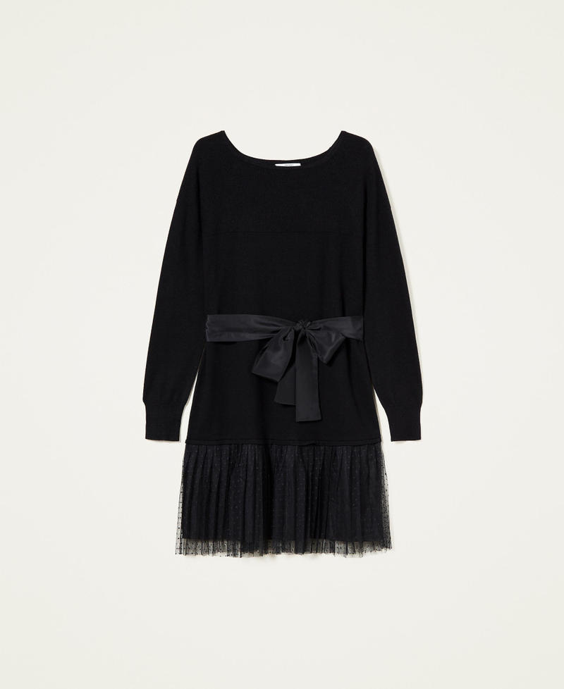 Knit dress with tulle flounce and belt