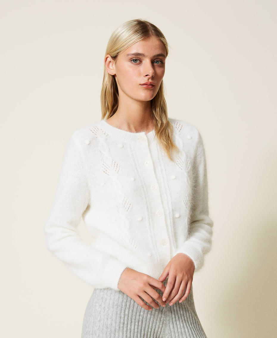 Angora blend cardigan with cable knit