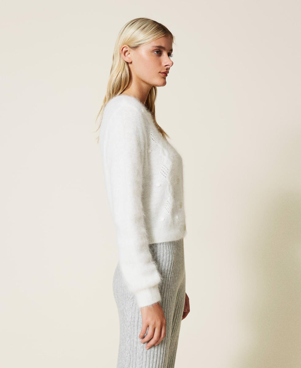 Angora blend cardigan with cable knit