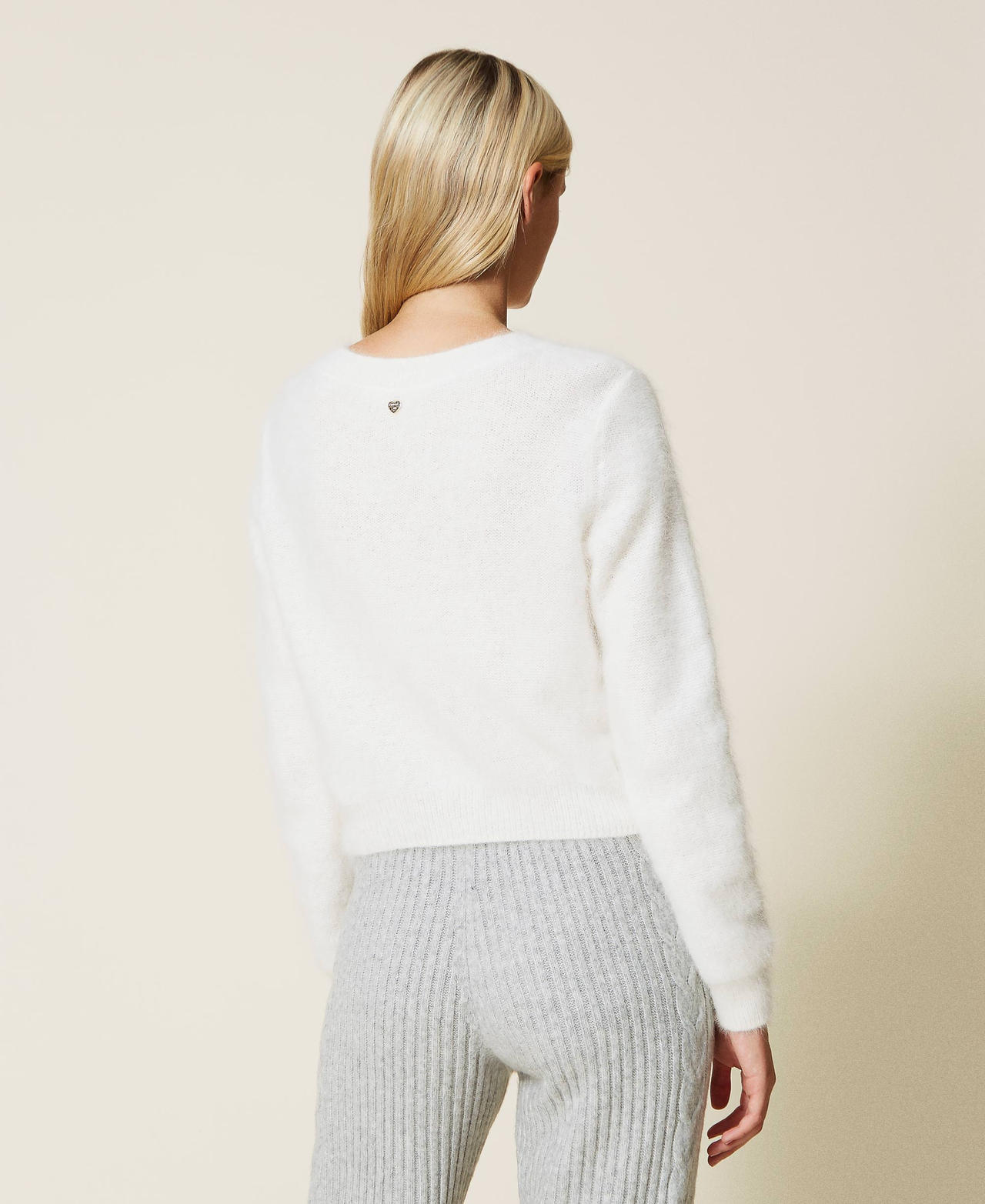 Angora blend cardigan with cable knit