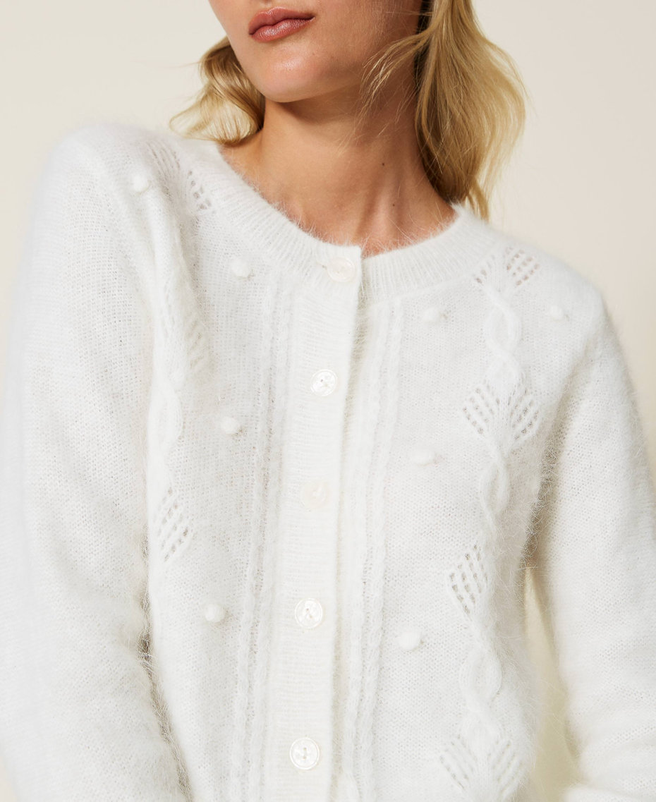 Angora blend cardigan with cable knit