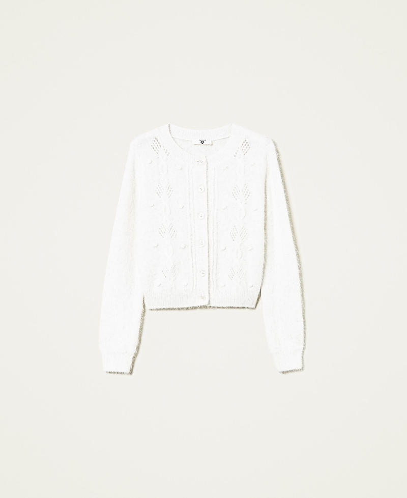 Angora blend cardigan with cable knit