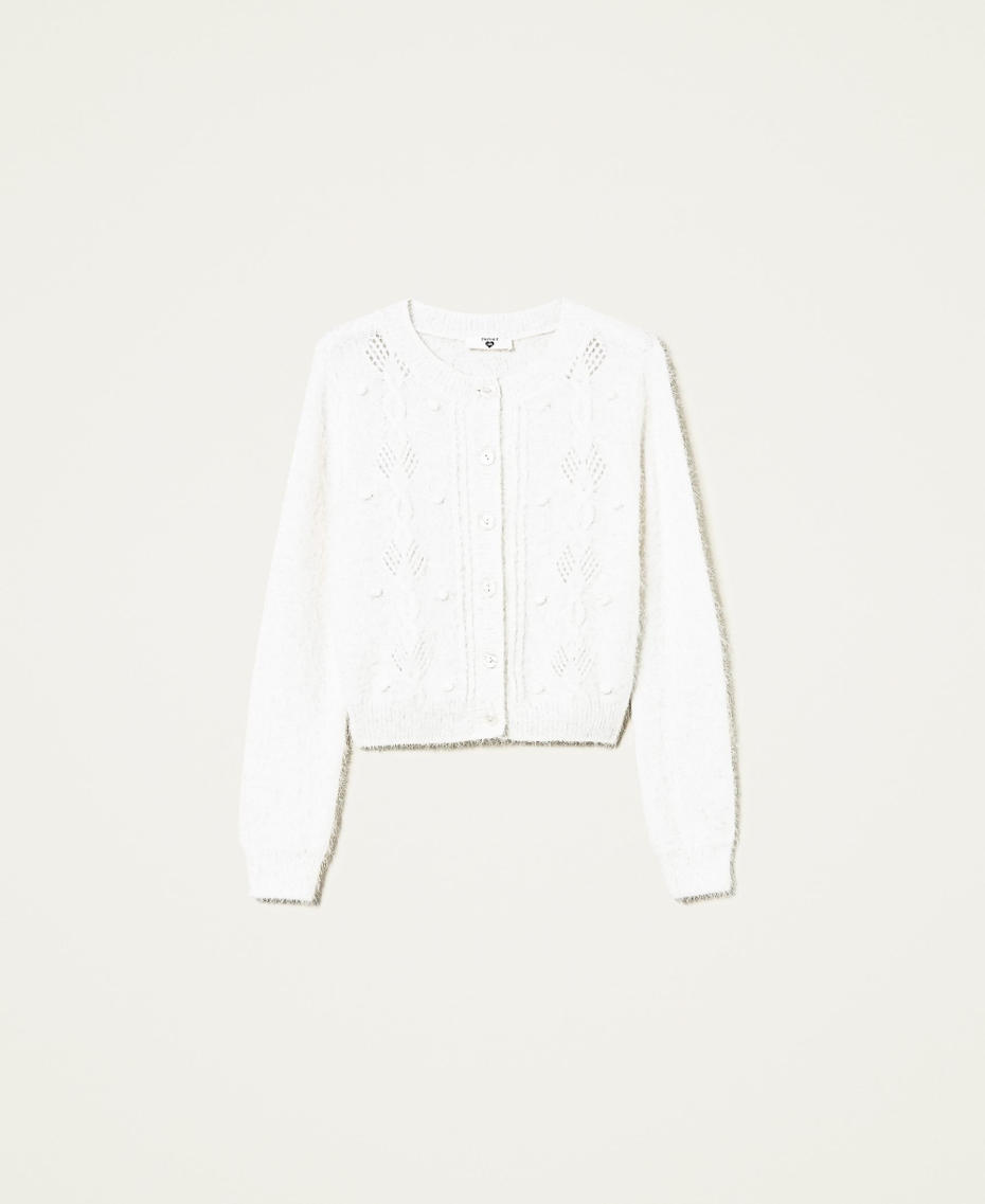 Angora blend cardigan with cable knit