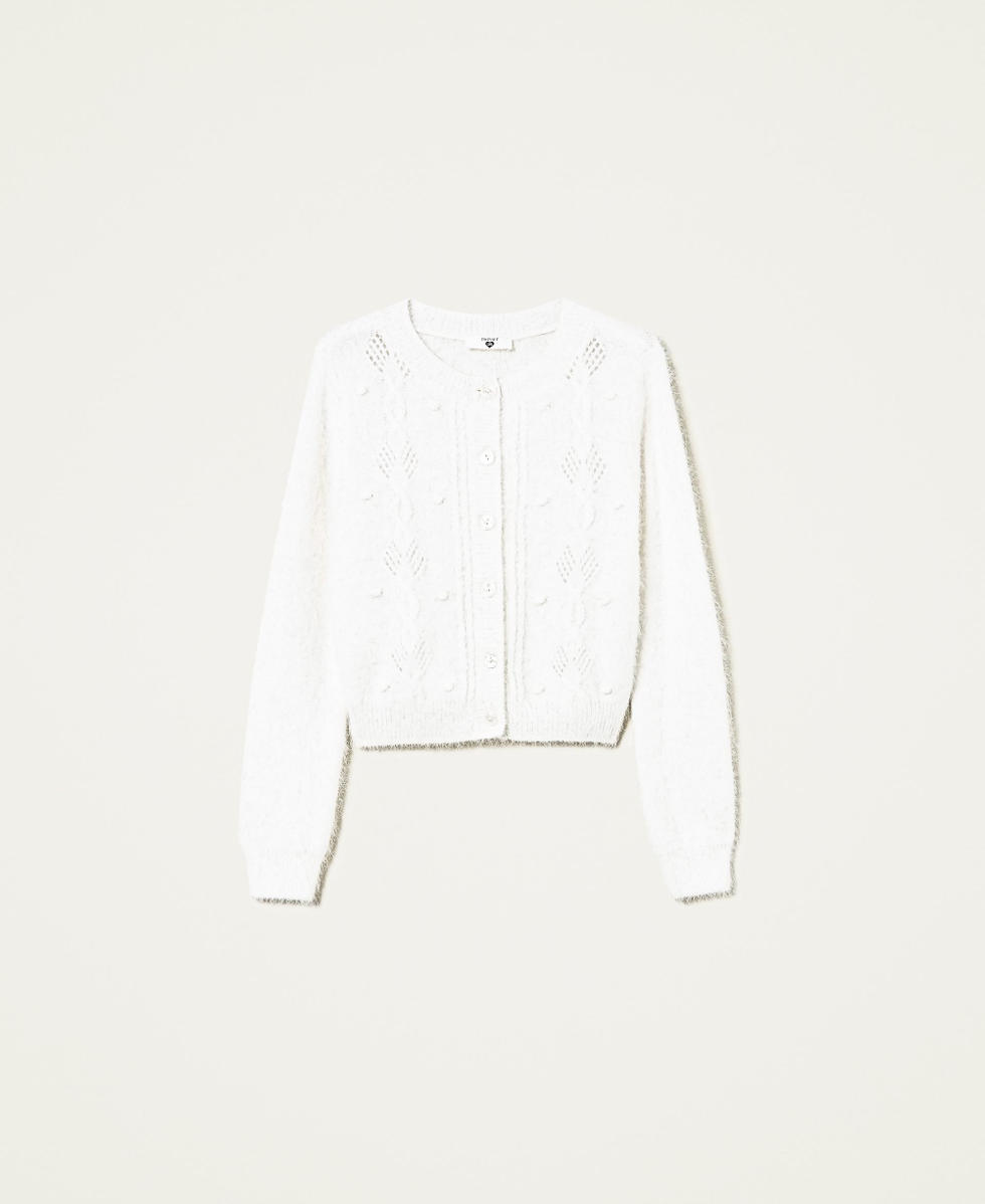 Angora blend cardigan with cable knit