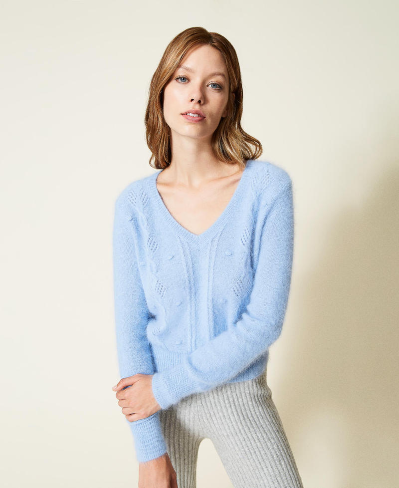 Angora blend jumper with cable knit